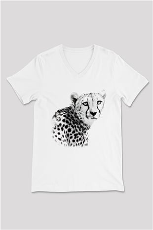 Çita Beyaz Unisex V Yaka Tişört T-Shirt