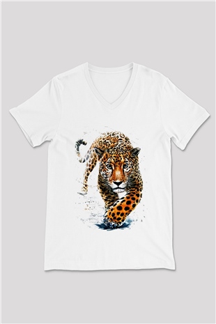 Çita Beyaz Unisex V Yaka Tişört T-Shirt