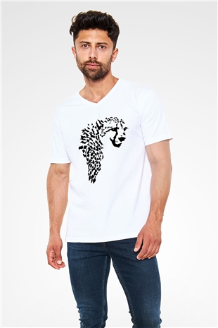 Çita Beyaz Unisex V Yaka Tişört T-Shirt