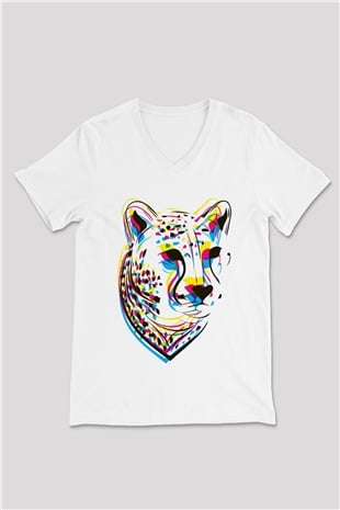 Çita Beyaz Unisex V Yaka Tişört T-Shirt