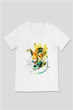 Çita Beyaz Unisex V Yaka Tişört T-Shirt