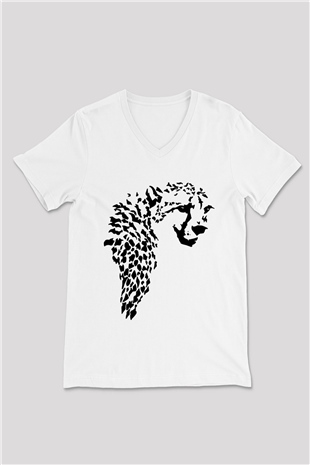 Çita Beyaz Unisex V Yaka Tişört T-Shirt