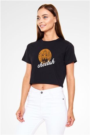 Çita Siyah  Crop Top Tişört