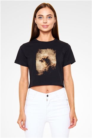 Çita Siyah  Crop Top Tişört