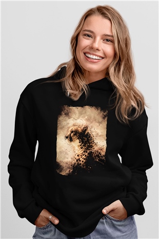 Çita Siyah Unisex Kapüşonlu Sweatshirt