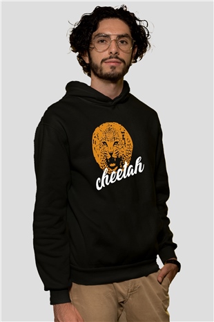 Çita Siyah Unisex Kapüşonlu Sweatshirt