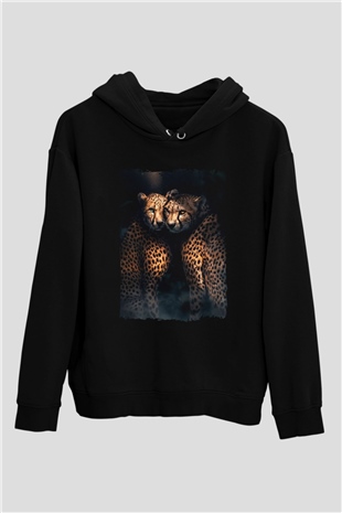 Çita Siyah Unisex Kapüşonlu Sweatshirt
