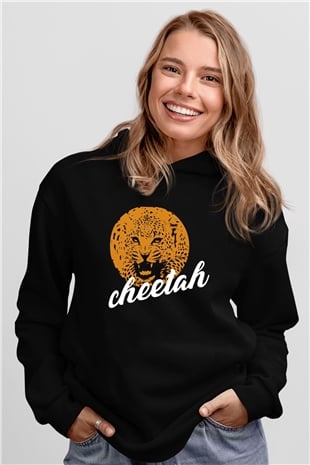 Çita Siyah Unisex Kapüşonlu Sweatshirt
