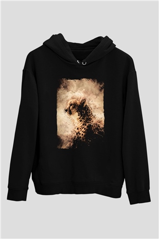 Çita Siyah Unisex Kapüşonlu Sweatshirt