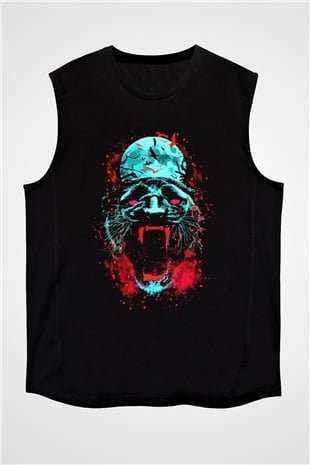 Çita Siyah Unisex Kolsuz Tişört