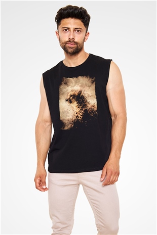 Çita Siyah Unisex Kolsuz Tişört