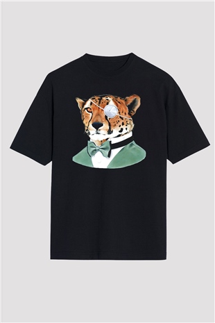 Çita Siyah Unisex Oversize Tişört T-Shirt