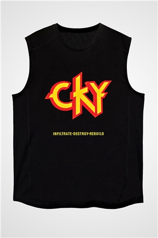 CKY Baskılı Unisex Siyah Kolsuz Tişört