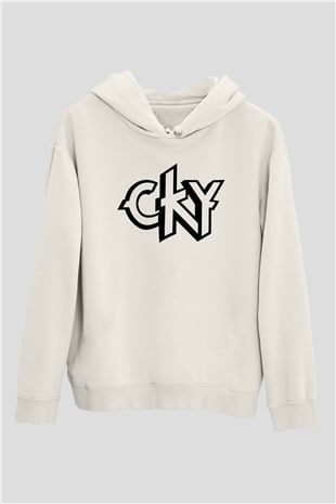 CKY Beyaz Unisex Kapüşonlu Sweatshirt