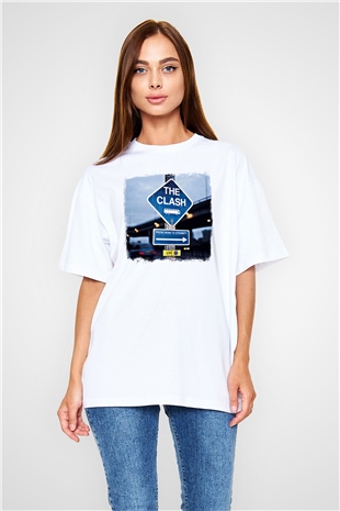 Clash (The) Baskılı Unisex Beyaz Oversize Tişört