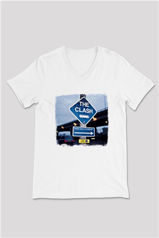 Clash (The) Baskılı Unisex Beyaz V Yaka Tişört