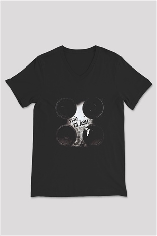 Clash (The) Baskılı Unisex Siyah V Yaka Tişört