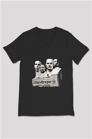 Clawfinger Baskılı Unisex Siyah V Yaka Tişört