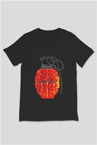 Clawfinger Baskılı Unisex Siyah V Yaka Tişört
