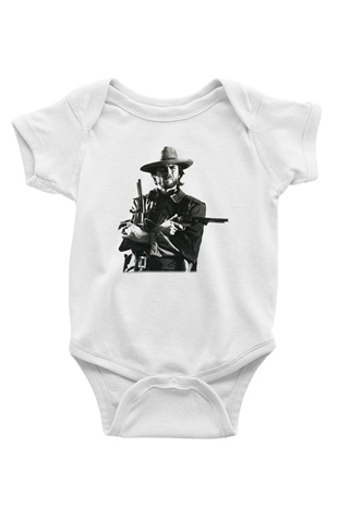 Clint Eastwood Baskılı Beyaz Unisex Bebek Body - Zıbın
