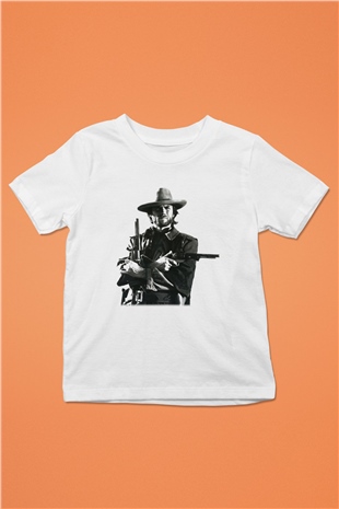Clint Eastwood Baskılı Beyaz Unisex Çocuk Tişört