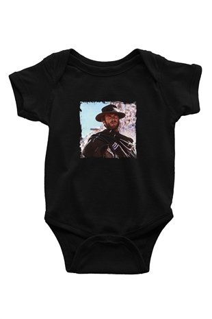 Clint Eastwood Baskılı Unisex Siyah Bebek Body - Zıbın