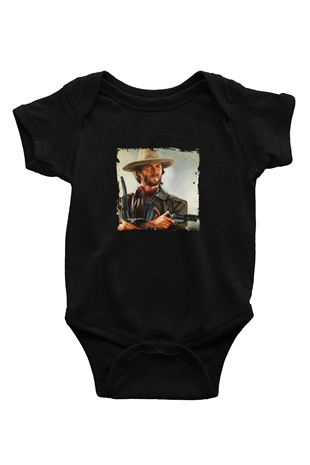 Clint Eastwood Baskılı Unisex Siyah Bebek Body - Zıbın