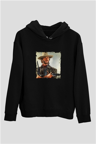 Clint Eastwood Baskılı Unisex Siyah Hoodie