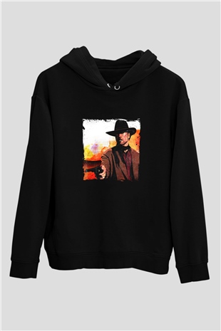 Clint Eastwood Baskılı Unisex Siyah Hoodie