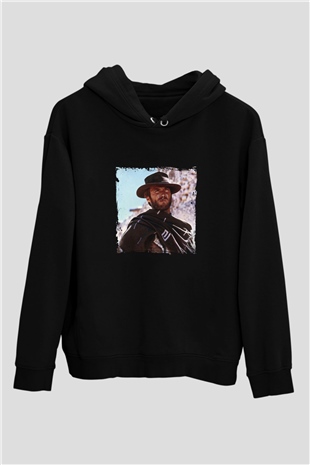 Clint Eastwood Baskılı Unisex Siyah Hoodie