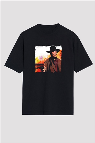 Clint Eastwood Baskılı Unisex Siyah Oversize Tişört