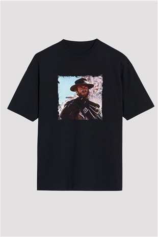 Clint Eastwood Baskılı Unisex Siyah Oversize Tişört