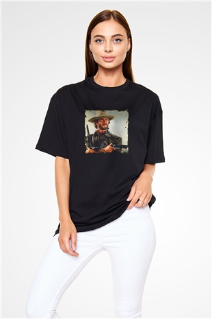 Clint Eastwood Baskılı Unisex Siyah Oversize Tişört