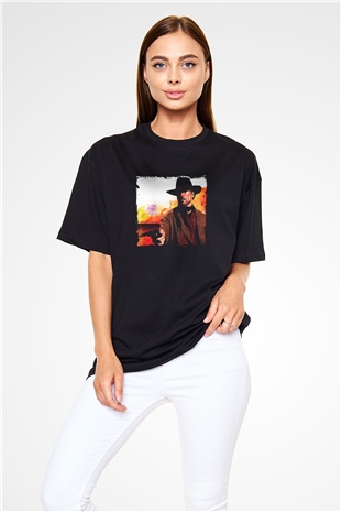 Clint Eastwood Baskılı Unisex Siyah Oversize Tişört
