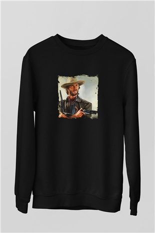 Clint Eastwood Baskılı Unisex Siyah Sweatshirt