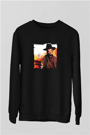 Clint Eastwood Baskılı Unisex Siyah Sweatshirt