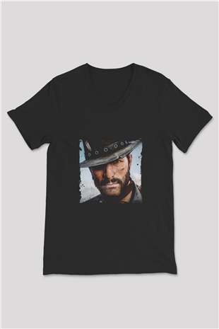 Clint Eastwood Baskılı Unisex Siyah V Yaka Tişört