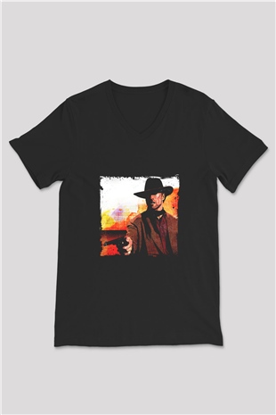 Clint Eastwood Baskılı Unisex Siyah V Yaka Tişört