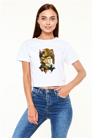 Clint Eastwood Beyaz Croptop Tişört