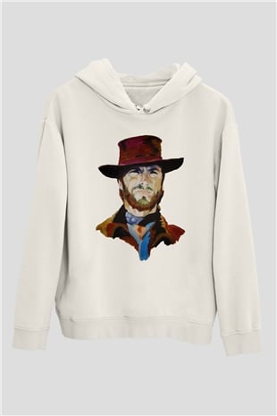 Clint Eastwood Beyaz Unisex Kapşonlu Sweatshirt