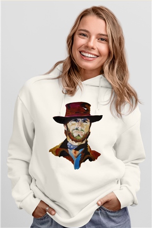 Clint Eastwood Beyaz Unisex Kapşonlu Sweatshirt