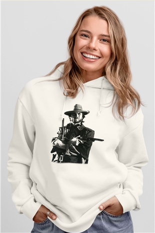 Clint Eastwood Beyaz Unisex Kapşonlu Sweatshirt