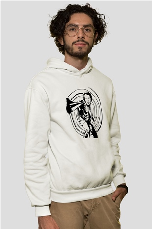 Clint Eastwood Beyaz Unisex Kapşonlu Sweatshirt