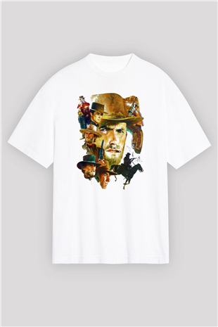 Clint Eastwood Beyaz Unisex Oversize Tişört T-Shirt