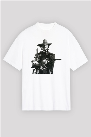 Clint Eastwood Beyaz Unisex Oversize Tişört T-Shirt