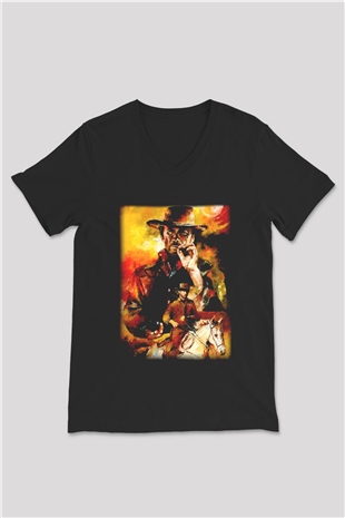 Clint Eastwood Siyah Unisex V Yaka Tişört T-Shirt