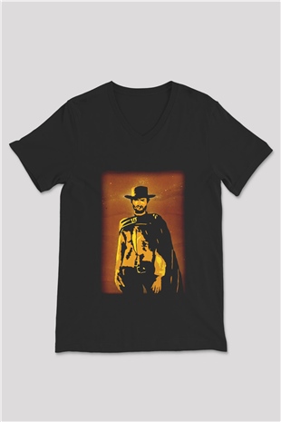 Clint Eastwood Siyah Unisex V Yaka Tişört T-Shirt