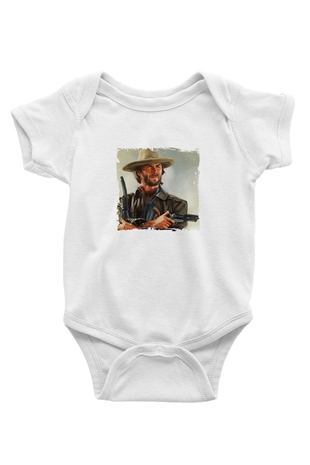 Clint Eastwood Unisex Baskılı Beyaz Bebek Body - Zıbın