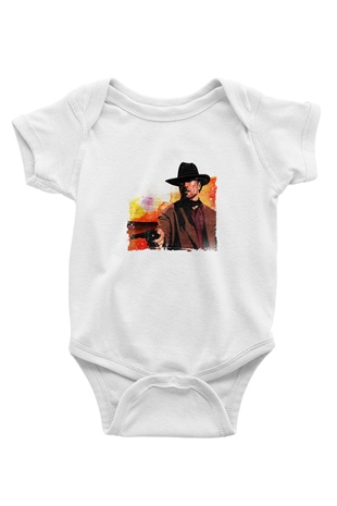Clint Eastwood Unisex Baskılı Beyaz Bebek Body - Zıbın