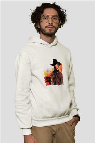 Clint Eastwood Unisex Baskılı Beyaz Kapüşonlu Sweatshirt